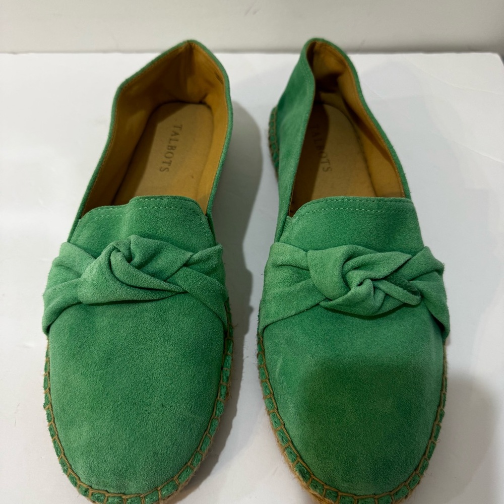 Talbots Izzy Knot Suede Espadrilles in Clover Green size 10